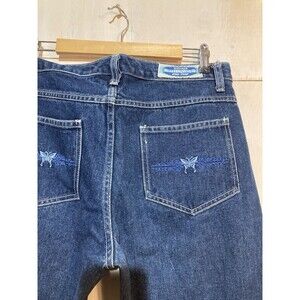 Y2K Vintage Bullhead Flare Jeans Women’s 32 Dark Wash Denim Butterfly Embroidery